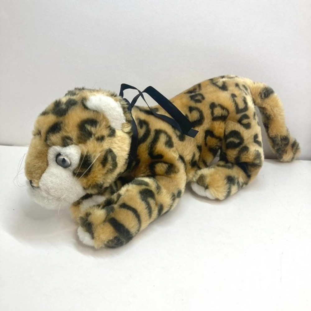 Leopard Plush Vintage Soft Toy Stuffed Animal Cat With Bow Cheetah